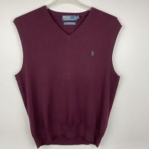 Vtg Ralph Lauren Polo V-Neck Sweater Vest Mens XL Burgundy Preppy Old Money Golf